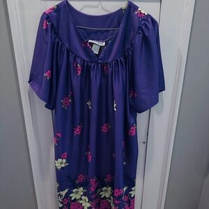 Anthony Richards Purple Multicolor Floral VNeck Lounge Dress Gown Kaftan Sz Medi